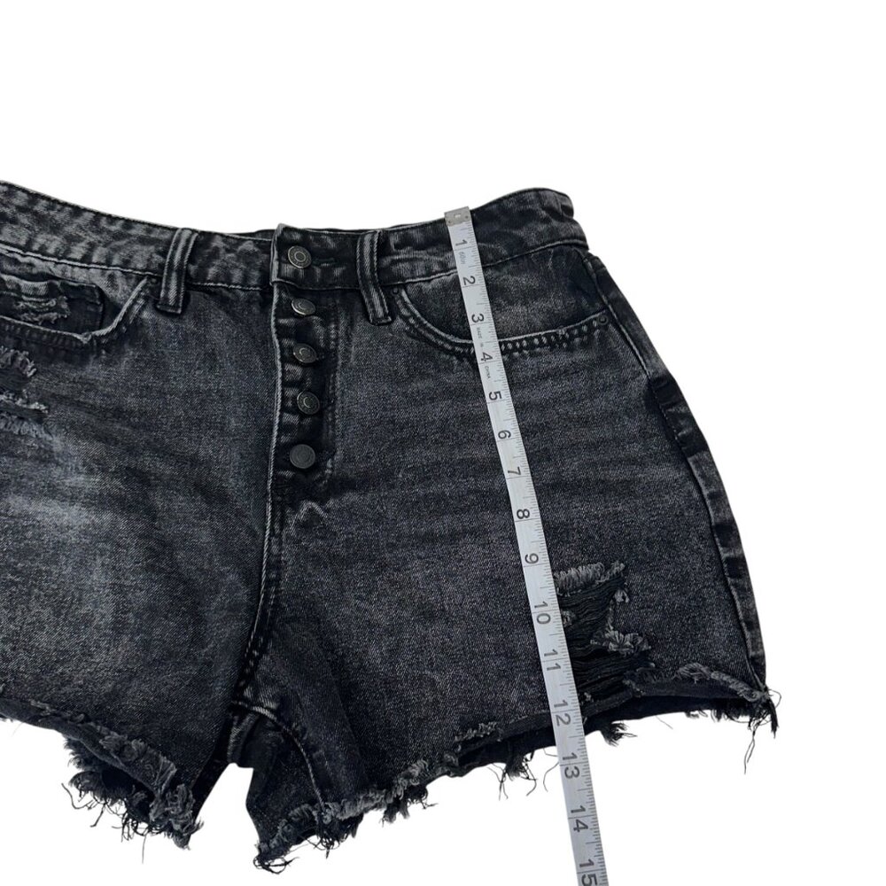 YMI DREAM Women Distressed Black Soft Denim Shorts Cut Off Button Fly Size 11/30 - Picture 8 of 11